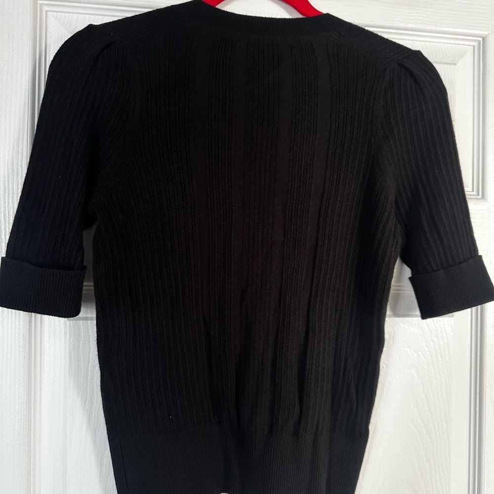 White House Black Market Black Ribbed Knit Top Sweater XS - Picture 4 of 4